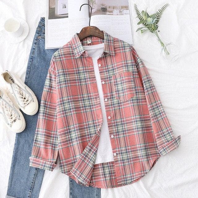 Pastel Checkered Button-Down Blouse