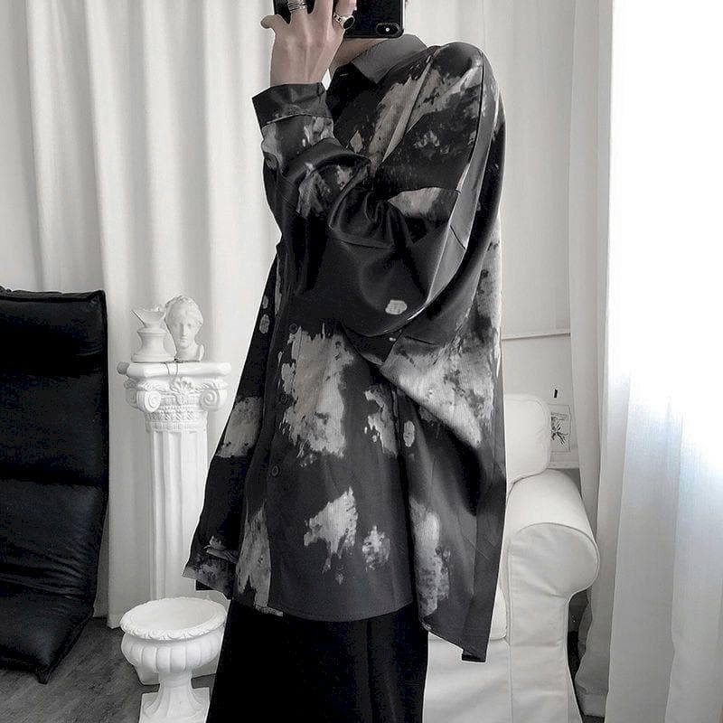 Button-Down Blouse With White Color Splash Print And Chest Pocket