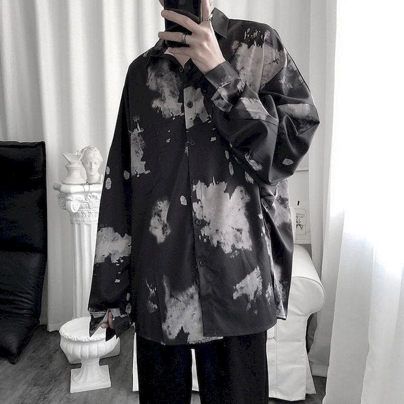 Button-Down Blouse With White Color Splash Print And Chest Pocket