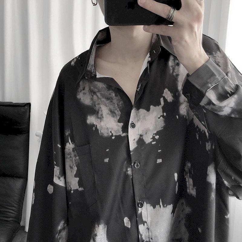 Button-Down Blouse With White Color Splash Print And Chest Pocket