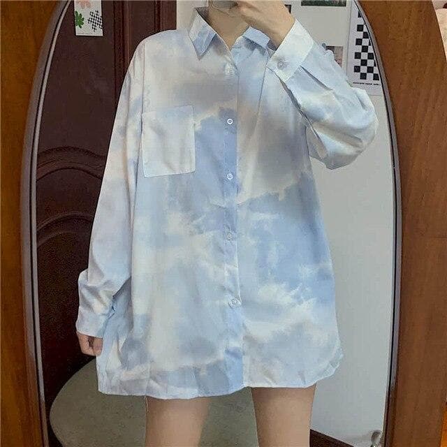 Collared Tie Dye Cloud Shirt With Pocket
