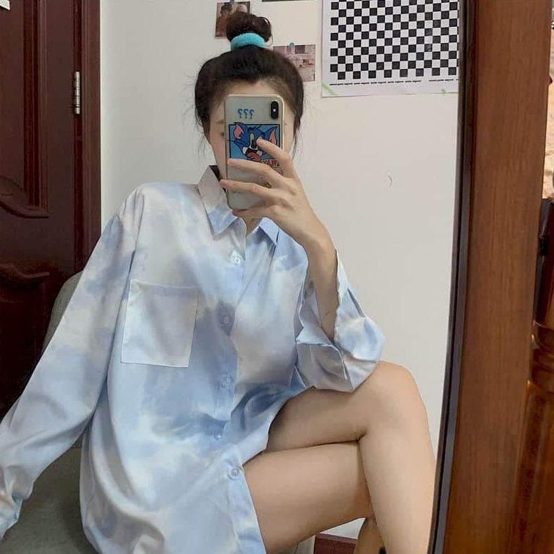 Collared Tie Dye Cloud Shirt With Pocket