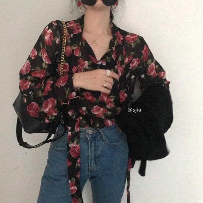 Flowy Blouse With Floral Pattern
