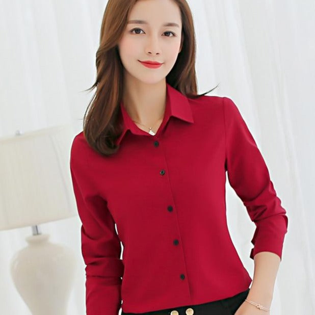 Button-Down Blouse With 3/4 Sleeves