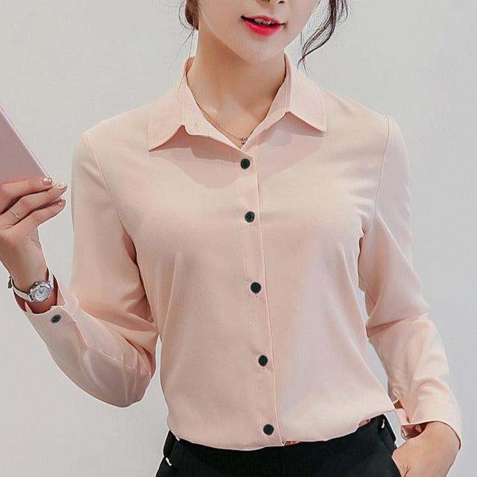 Button-Down Blouse With 3/4 Sleeves