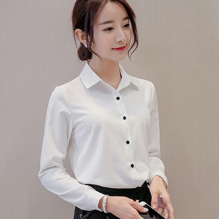 Button-Down Blouse With 3/4 Sleeves