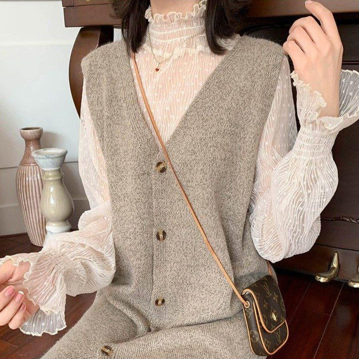 Transparent Blouse With Polka Dots And Flared Sleeves