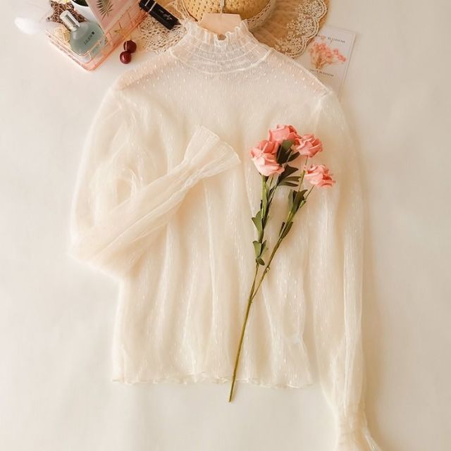 Transparent Blouse With Polka Dots And Flared Sleeves