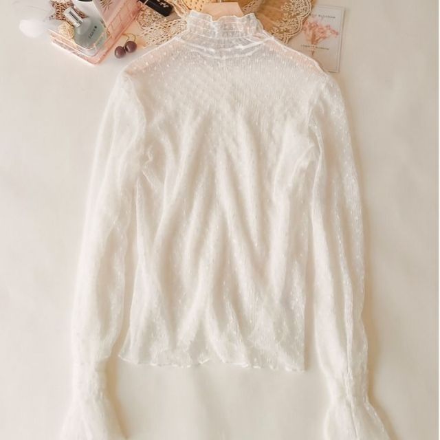 Transparent Blouse With Polka Dots And Flared Sleeves