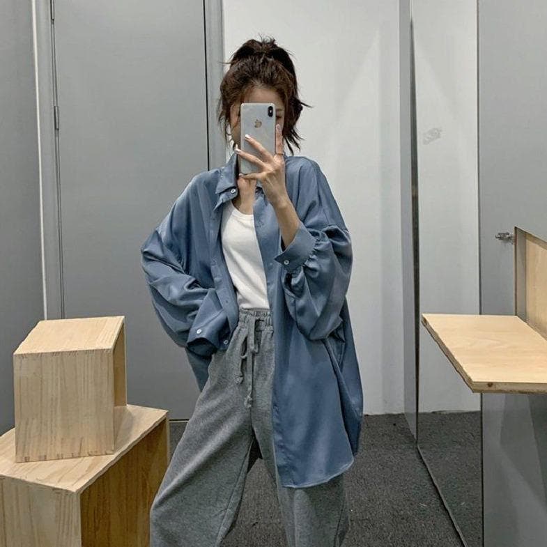 Oversized Shirt With Lantern Sleeves