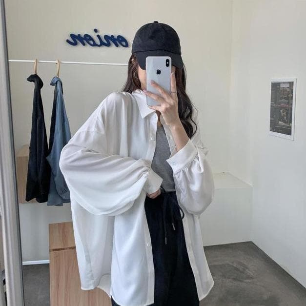 Oversized Shirt With Lantern Sleeves