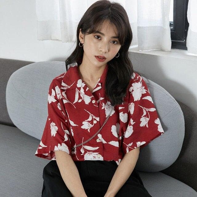 Shortsleeved Button-Down Shirt With Floral Print