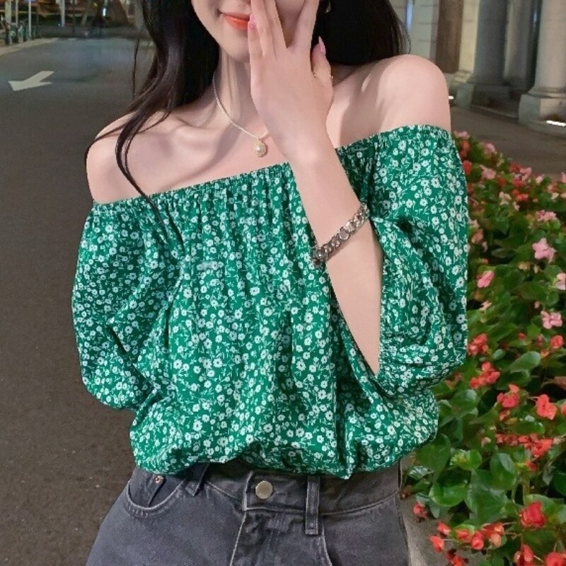 Off-Shoulder Blouse With Floral Print
