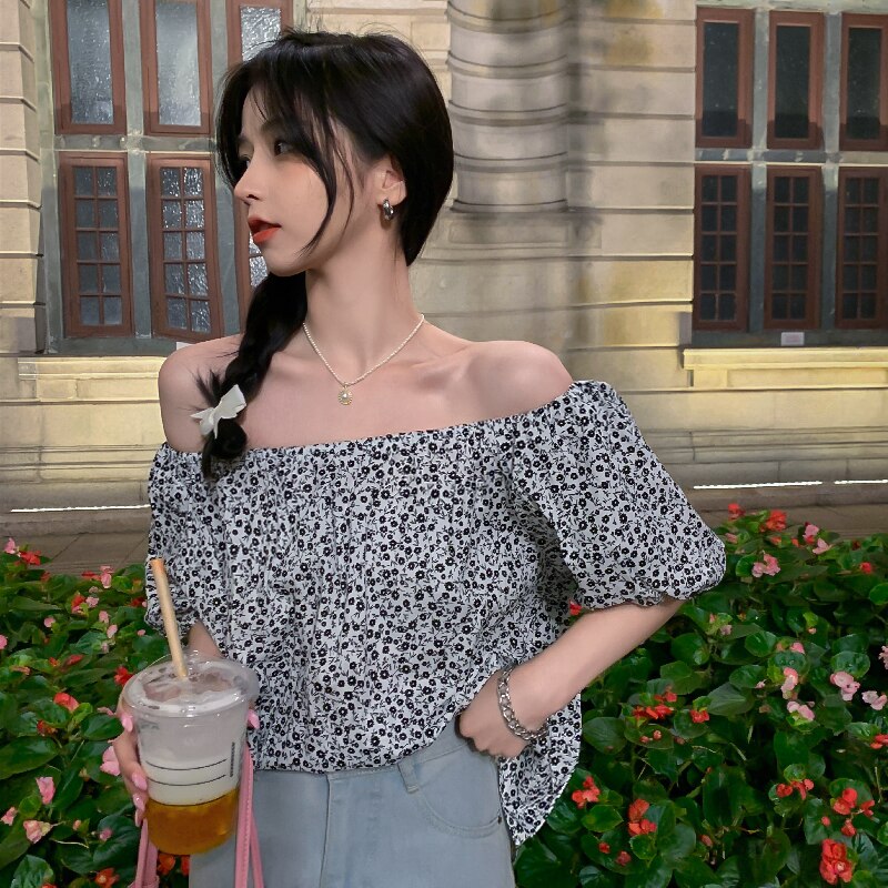 Off-Shoulder Blouse With Floral Print