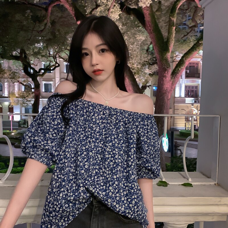 Off-Shoulder Blouse With Floral Print