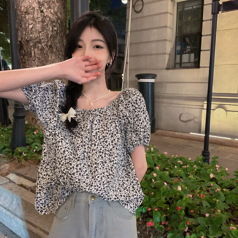 Off-Shoulder Blouse With Floral Print