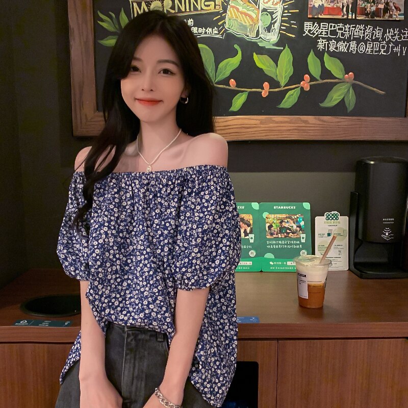 Off-Shoulder Blouse With Floral Print