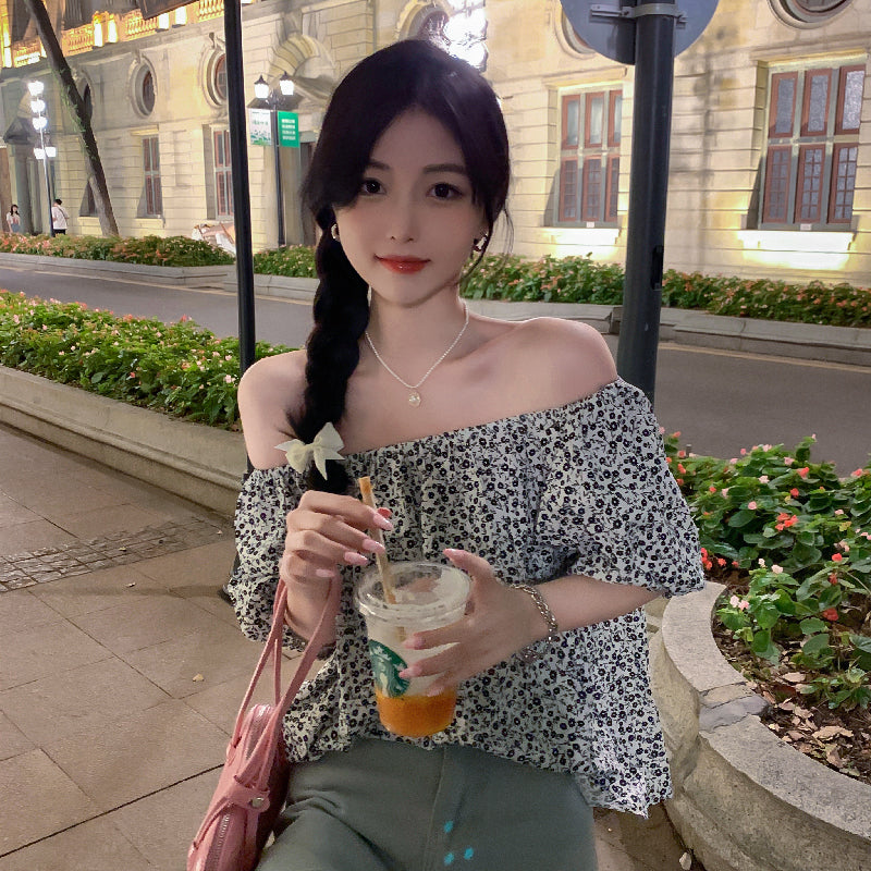 Off-Shoulder Blouse With Floral Print