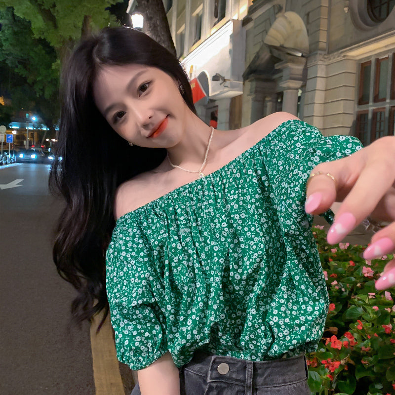 Off-Shoulder Blouse With Floral Print