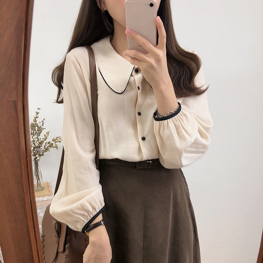 Button-Down Blouse With Peter Pan Collar
