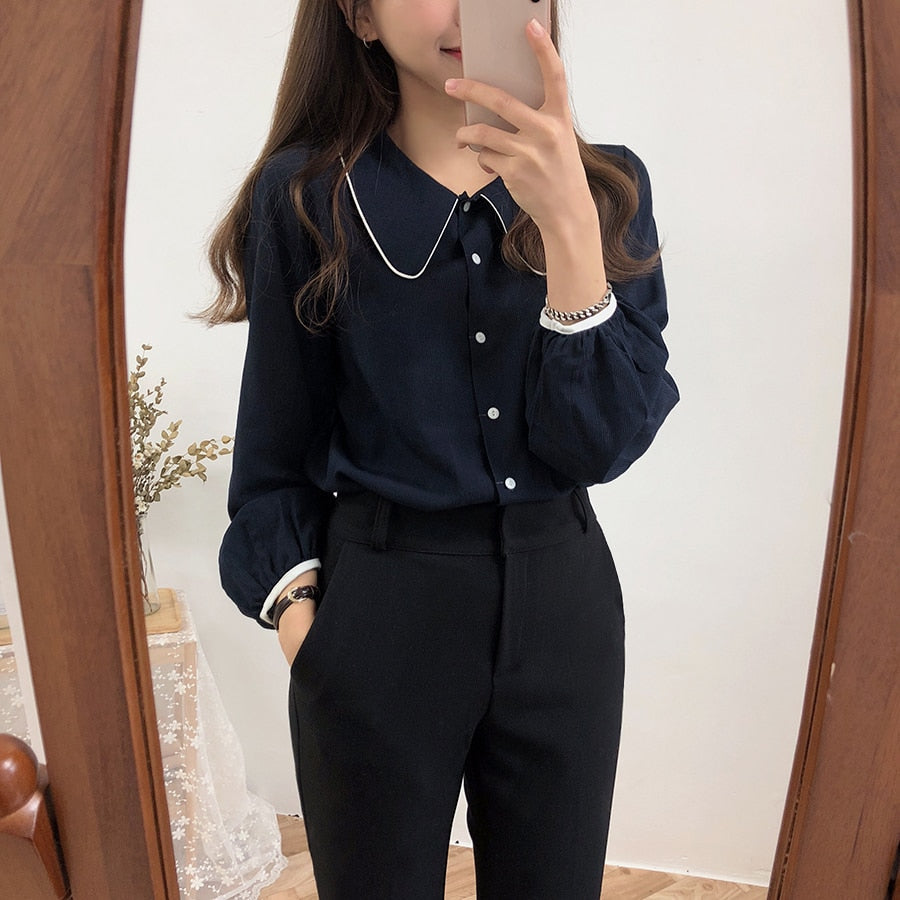 Button-Down Blouse With Peter Pan Collar