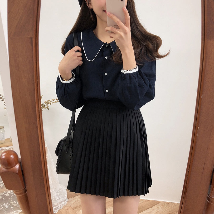 Button-Down Blouse With Peter Pan Collar