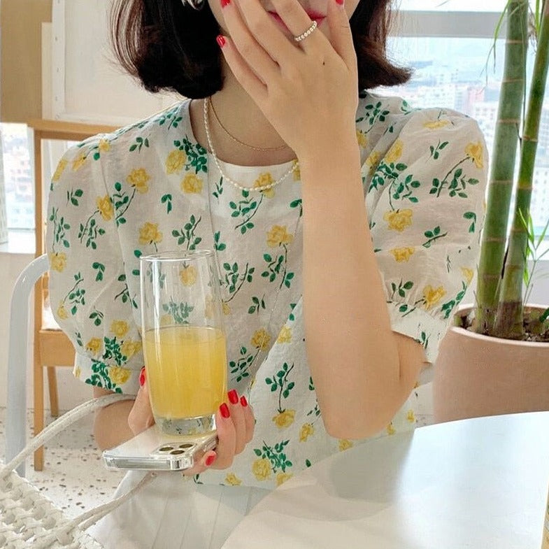 Floral Blouse With Puff Sleeves