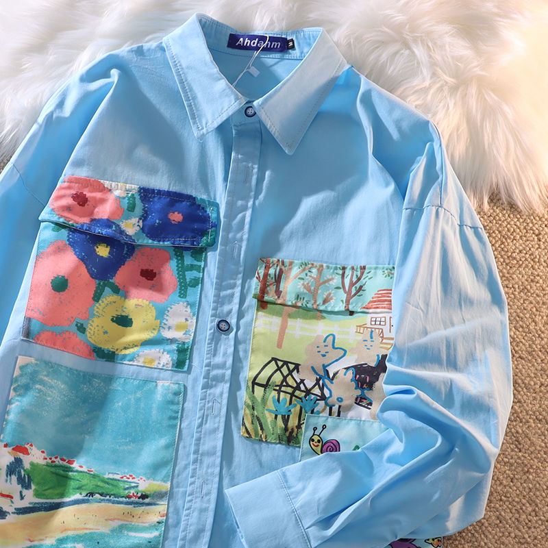 Button-Down Blouse With Colorful Pockets