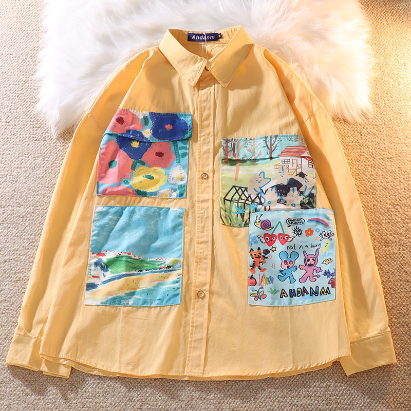 Button-Down Blouse With Colorful Pockets