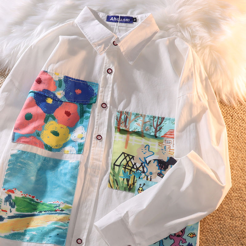 Button-Down Blouse With Colorful Pockets
