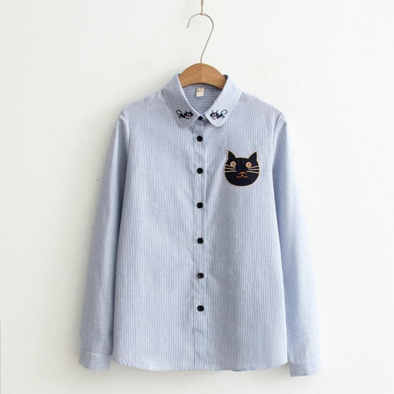Striped Blouse With Kitties